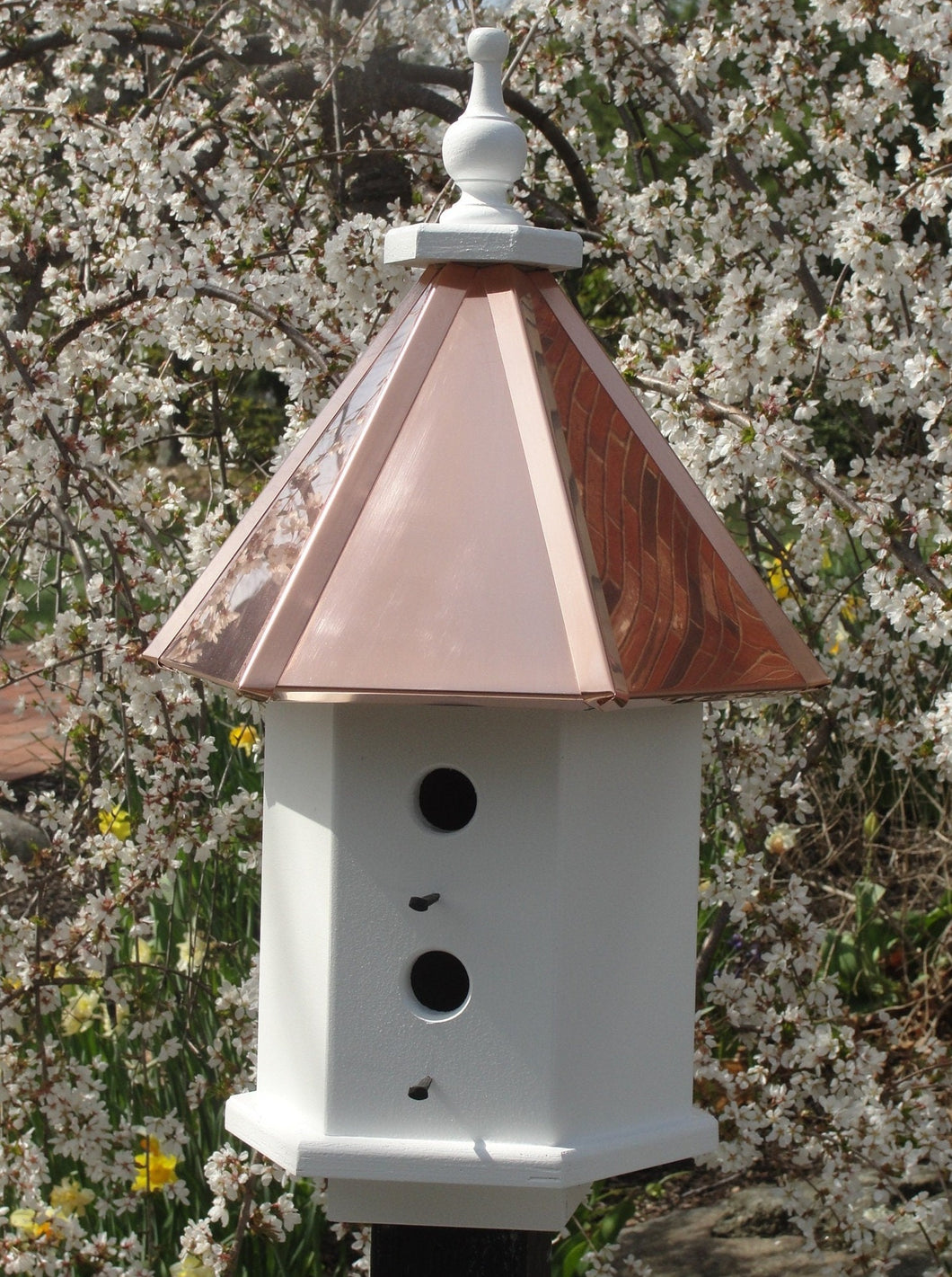 Birdhouse Copper Roof Handmade Wooden With 4 Nesting Compartments Birdhouses Outdoor