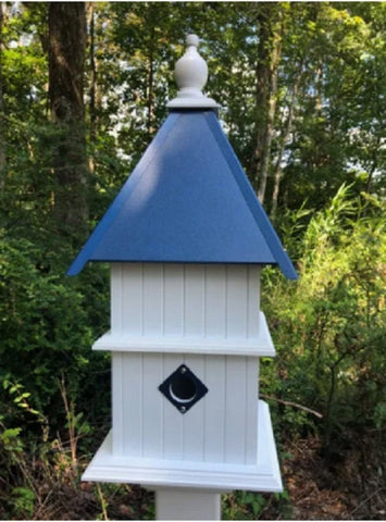 Birdhouse Handmade Vinyl PVC 2 Story With 4 Nesting Compartment, Metal Predator Guards, Choose Your Roof Color, Weather Resistant