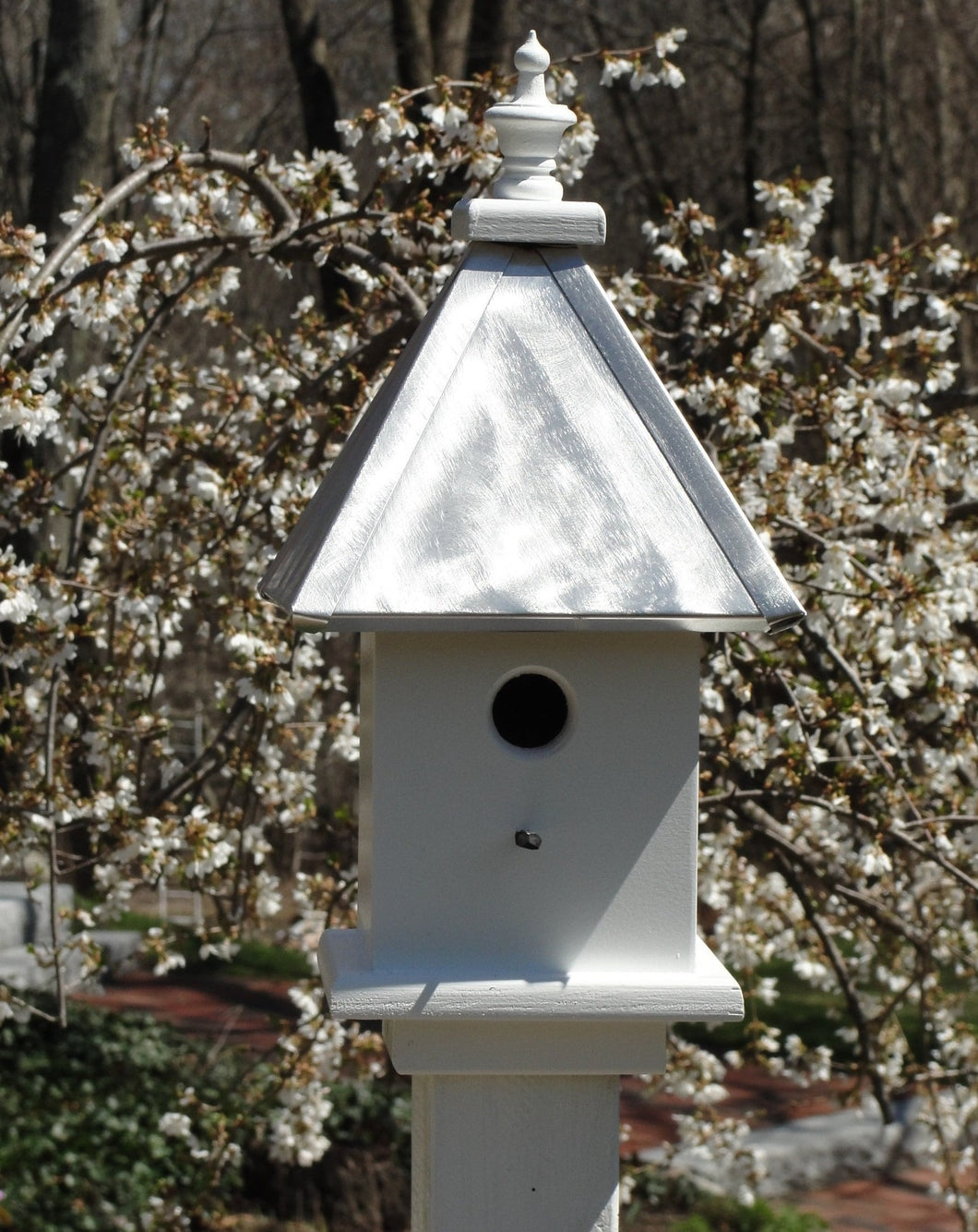 Bird House - 1 Nesting Compartment - Handmade - Wooden - Burnished Aluminum Roof - Weather Resistant - Birdhouse Outdoor - Post Not Included