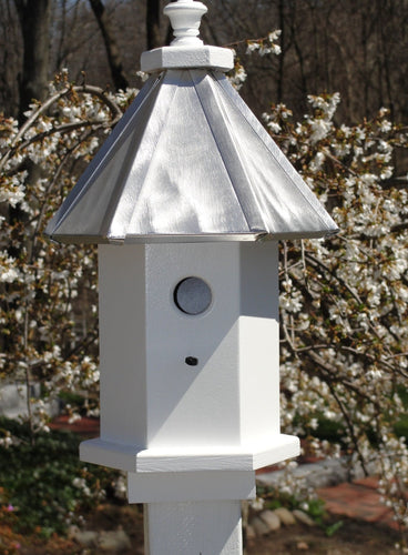 Bird House - 1 Nesting Compartment - 6 Sided - Handmade - Wooden - Burnished Aluminum Roof - Weather Resistant - Birdhouse Outdoor - Bird House Small