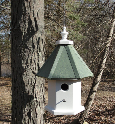 Bird House - 1 Nesting Compartment - Hanging - Handmade - 6 Sided - Faux Patina Aluminum Roof - Weather Resistant - Birdhouse Outdoor - Bird House Small