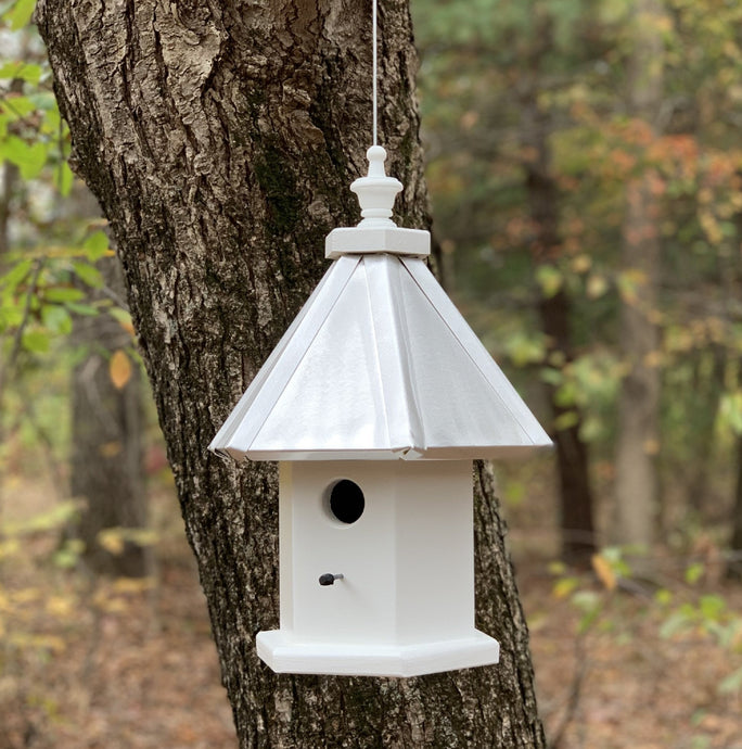 Bird House - 1 Nesting Compartment - 6 Sided - Hanging - Handmade - Aluminum Roof - Weather Resistant - Birdhouse Outdoor - Bird Houses Hanging