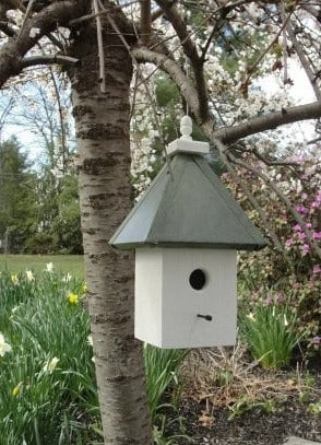 Bird House - 1 Nesting Compartment - Hanging - Handmade - Light Bird House - Faux Patina Aluminum Roof - Birdhouse Outdoor