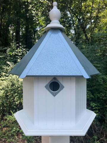 Bird House - 3 Nesting Compartments - Handmade - Metal Predator Guards - Weather Resistant - Pole Not Included - Birdhouse Outdoor