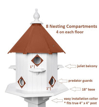 Load image into Gallery viewer, Purple Martin House - 8 Nesting Compartments - Handmade - Castle Design - X-Large - Weather Resistant -  Purple Martin Birdhouse - Outdoor
