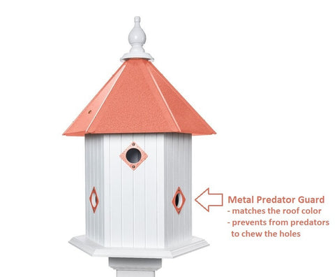 Bird House - 6 Nesting Compartments - Handmade - Large - Metal Predator Guards - Weather Resistant - Pole Not Included - Birdhouse Outdoor