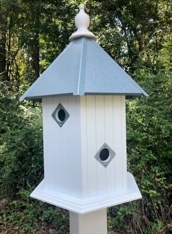 Bird House - 6 Nesting Compartments - Handmade - Large - Metal Predator Guards - Weather Resistant - Pole Not Included - Birdhouse Outdoor
