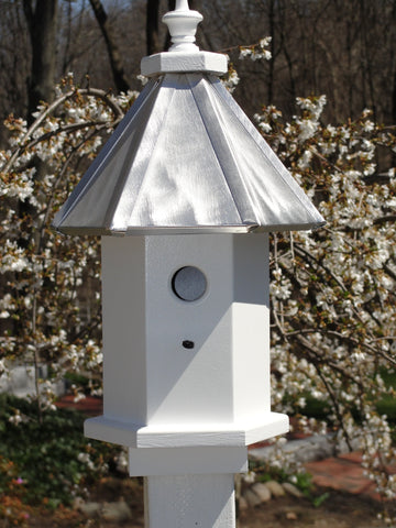 Wood Birdhouse, Aluminum Roof, 1 Nesting Compartment 6 Sided Handmade in The USA