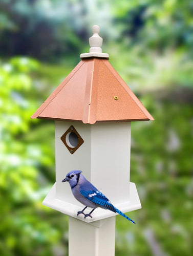 Bird House - 2 Nesting Compartments - Handmade - Metal Predator Guards - Weather Resistant - Pole Not Included - Birdhouse Outdoor - Bird House Small
