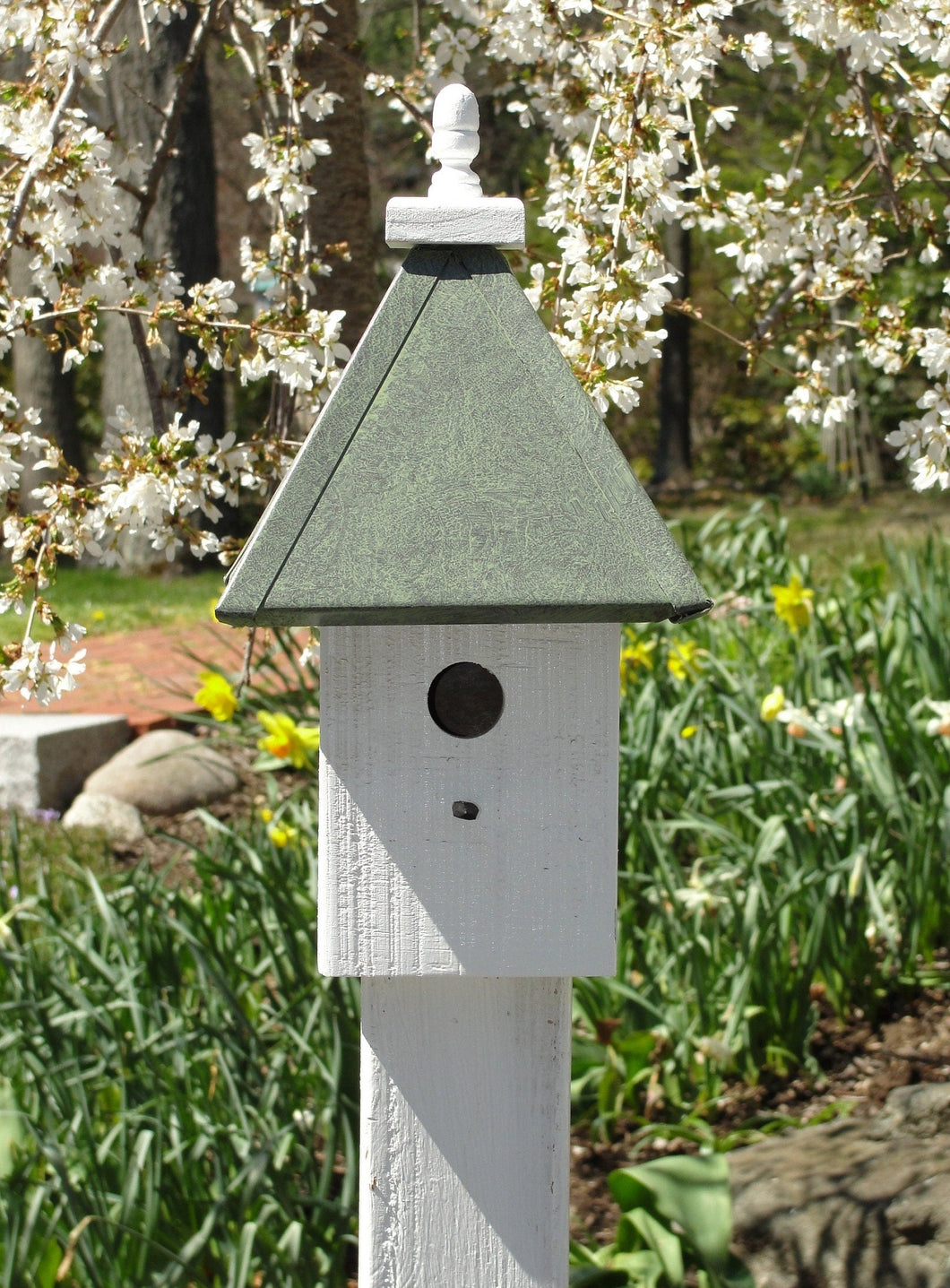 Bird House - 1 Nesting Compartment -  Handmade - Light Bird House - Wooden - Faux Patina Aluminum Roof - Birdhouse Outdoor