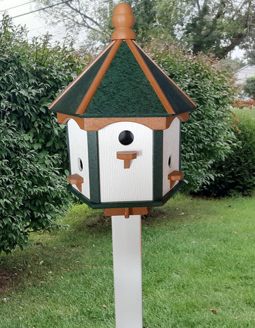 Amish Made Gazebo Birdhouse in Multiple Colors, Large 6 Holes Poly Lumber With 6 Nesting Compartments