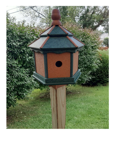 Bird House - 3 Nesting Compartments - Amish Handmade - Green Cedar - Weather Resistant - Made of Poly Lumber - Birdhouse Outdoor