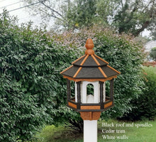 Load image into Gallery viewer, Gazebo Bird Feeder - Amish Handmade - Poly Lumber Weather Resistant - Large Feeding Opening - Black With Cedar Trim Bird Feeder For Outdoors
