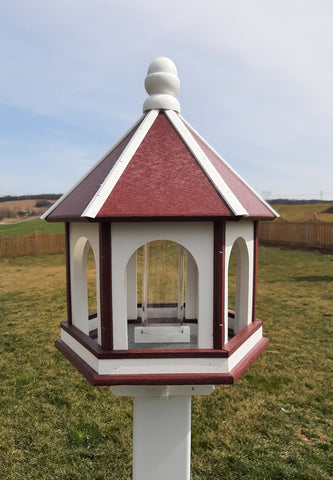 Bird Feeder - Large - Amish Handmade - Arch Design - Weather Resistant Poly Lumber - Premium Feeding Tube - Easy Mounting on 4"x4" Pole/Post