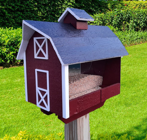 Bird Feeder - Barn - Amish Handmade - Wooden - Large Size - Easy to Fill - Easy Mounting - Bird feeder outdoors
