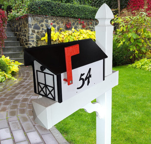Amish Mailbox - Add Your Mailbox Number! Handmade - Poly Lumber - White With Black Trim - Weather Resistant