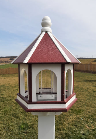 Amish Bird Feeder - Handmade - Arch Design - Large - Weather Resistant Poly Lumber - Premium Feeding Tube - Easy Mounting on 4
