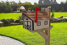 Load image into Gallery viewer, Amish Beige Mailbox - Handmade - Wooden - Barn Style - With a Tall Prominent Sturdy Flag - With Cedar Shake Shingles Roof
