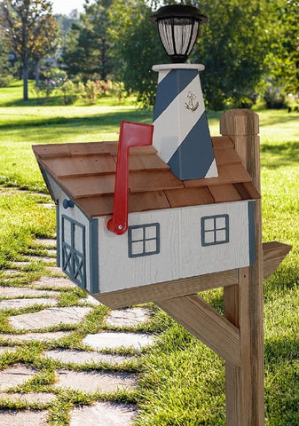 Amish Mailbox - Handmade - With Solar Lighthouse - Wooden - With Cedar Shake Shingles Roof - Color Options