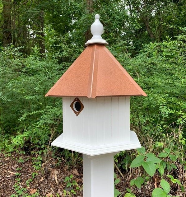 Birdhouse Handmade 3 Nesting Compartments Vinyl PVC Made With Metal Predator Guards Weather Resistant Birdhouse Outdoor Decor