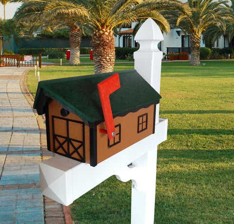 Amish Mailbox - Handmade - Black Trim Under The Roof -Poly Lumber - Green Roof, Cedar Box, Black Trim - Add Your Mailbox Number (optional)
