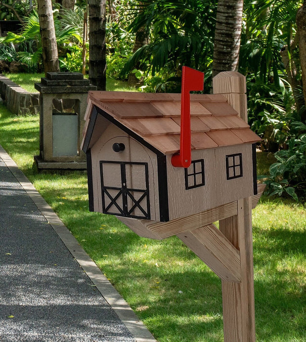 Mailbox Handmade - Wooden - Clay - Barn Style - Tall Prominent Sturdy Flag - Custom - Painted - Rustic - Mailbox - Outdoor Decor - Amish - Barn Mailboxes Wood