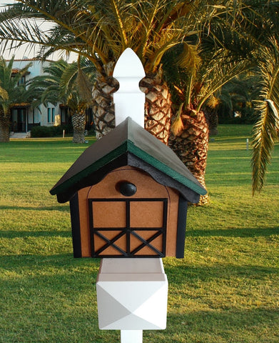 Amish Mailbox - Handmade - Black Trim Under The Roof -Poly Lumber - Green Roof, Cedar Box, Black Trim - Add Your Mailbox Number (optional)