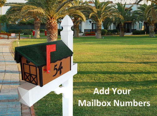 Amish Mailbox - Handmade - Black Trim Under The Roof -Poly Lumber - Green Roof, Cedar Box, Black Trim - Add Your Mailbox Number (optional) - Barn Mailboxes Poly