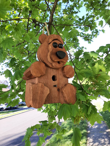 Hanging Bear Bird House - 1 Nesting Compartments - Amish Handmade - Birdhouse Outdoor