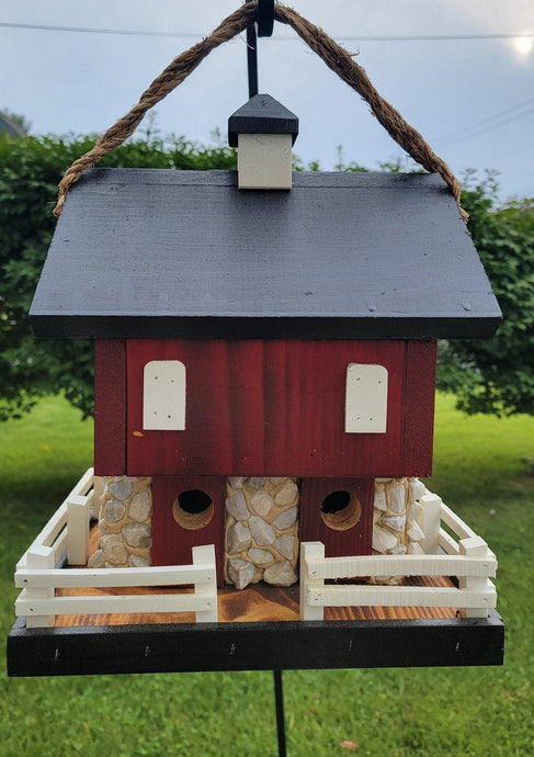 Hanging Bird House - 2 Nesting Compartments - Amish Handmade - Wooden - Birdhouse Outdoor - Bird Houses Hanging