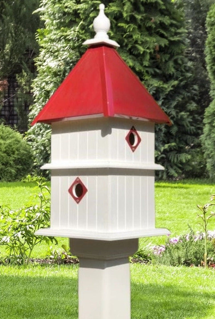 Birdhouse Handmade Vinyl PVC 2 Story With 4 Nesting Compartment, Metal Predator Guards, Choose Your Roof Color, Weather Resistant - Home & Living:Outdoor & Gardening:Feeders & Birdhouses:Birdhouses