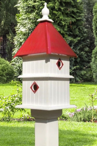 Birdhouse Handmade Vinyl PVC 2 Story With 4 Nesting Compartment, Metal Predator Guards, Choose Your Roof Color, Weather Resistant