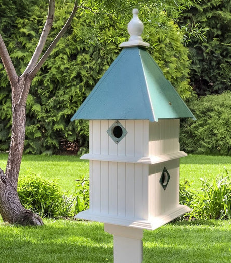 Birdhouse Handmade Vinyl PVC 2 Story With 4 Nesting Compartment, Metal Predator Guards, Choose Your Roof Color, Weather Resistant - Home & Living:Outdoor & Gardening:Feeders & Birdhouses:Birdhouses