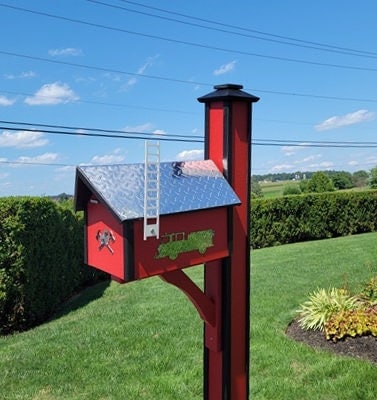 Amish Mailbox Handmade Kit Poly Mailbox and Poly Post With Fire Department Design. - Unique Mailboxes