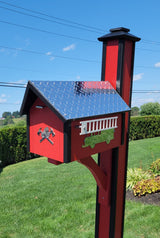 Amish Mailbox Handmade Kit Poly Mailbox and Poly Post With Fire Department Design. - Unique Mailboxes