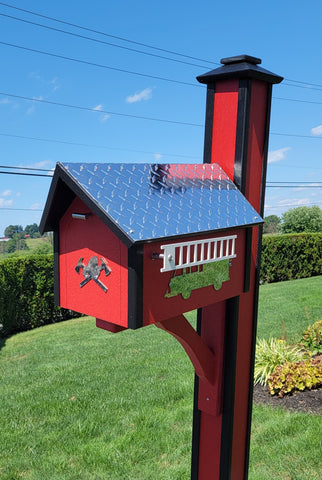 Poly Mailbox and Poly Post Set With Fire Department Design