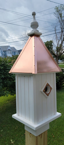 Bird House Copper Roof Handmade With 1 Nesting Compartment, Metal Predator Guards, Weather Resistant, Post Not Included, Birdhouse Outdoor - Bird House Small