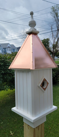 Birdhouse Copper Top Handmade Vinyl With 1 Nesting Compartment, Metal Predator Guards, Weather Resistant, Birdhouse Outdoor
