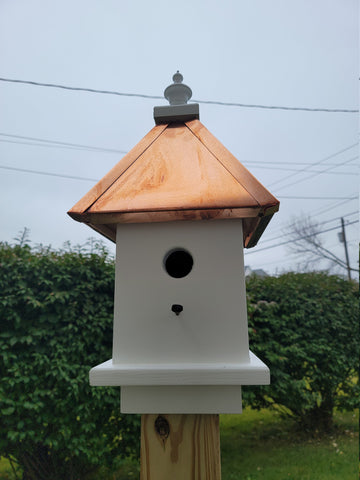 Birdhouse Copper Roof Wooden Handmade With 1 Nesting Compartment, Weather Resistant Birdhouse Outdoor