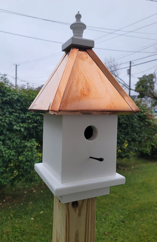 Birdhouse Copper Roof Wooden Handmade With 1 Nesting Compartment, Weather Resistant Birdhouse Outdoor