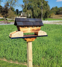 Load image into Gallery viewer, Bird Feeder Amish Handmade, White Pine and White Stones Bridge Design With 3 Feeding Areas
