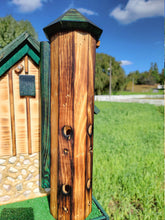 Load image into Gallery viewer, Log Cabin Barn Bird Feeders Amish Handmade, With Cedar Roof, Silo and White Stones, Extra Large Handcrafted Amish Double Bird Feeders
