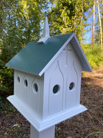 Chapel Birdhosue Handmade, Choose Roof Color, Bird House For The Outdoors, Pole Not Included