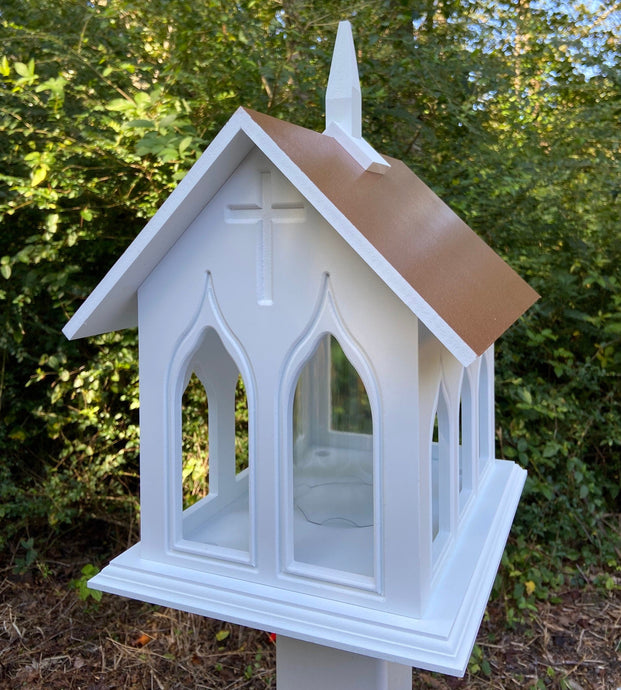 Chapel Bird Feeder Handmade, Choose Roof Color, Gothic Arches Design, Pole Not Included - Home & Living:Outdoor & Gardening:Feeders & Birdhouses:Bird Feeders