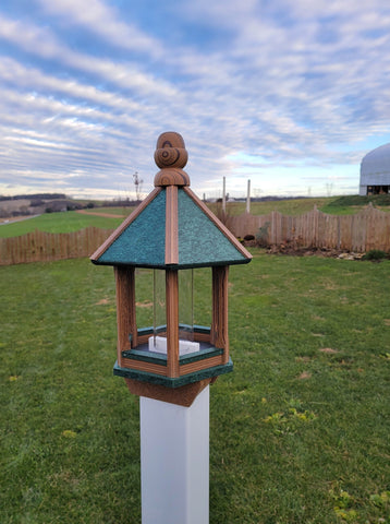 Amish Bird Feeder Handmade Poly Lumber Weather Resistant - Premium Feeding Tube - Post Mounted / Hanging Bird Feeders Outdoors