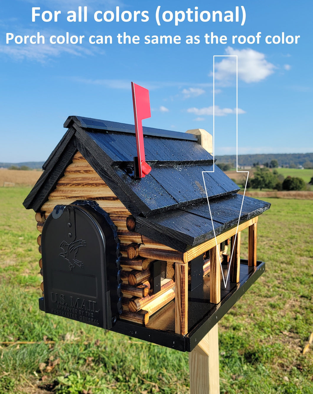 Amish Mailbox - Handmade - Log Cabin Style - Wooden with Metal USPS Approved Mailbox Outdoor