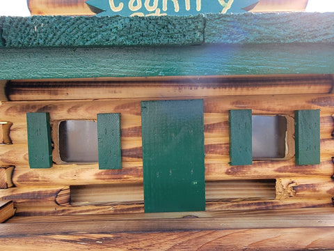 Log Cabin Bird Feeder Amish Handmade, Country Store Design, Multi Colors, Optional Custom Sign, Made of Pine With Cedar Roof