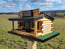 Load image into Gallery viewer, Log Cabin Bird Feeder Amish Handmade, Country Store Design, Multi Colors, Optional Custom Sign, Made of Pine With Cedar Roof - Unique Feeders / Houses
