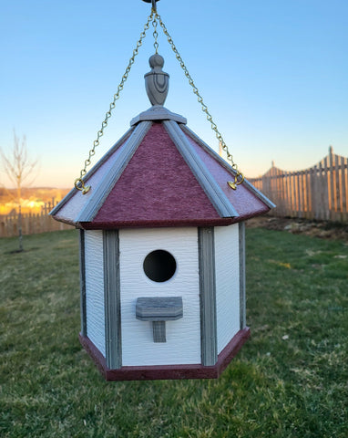Amish Made Hanging Bird House, Handcrafted Gazebo Birdhouse 1 Nesting Compartment