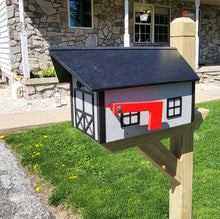 Load image into Gallery viewer, Country Barn Mailbox Dove Box, Black Roof and Trim, Amish Handmade Poly Lumber
